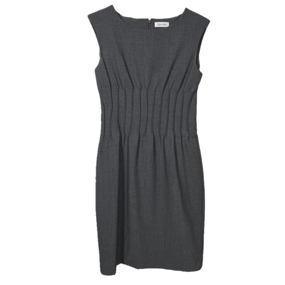 Calvin Klein Pleated Waist Sleeveless Gray Sheath Dress Size SP